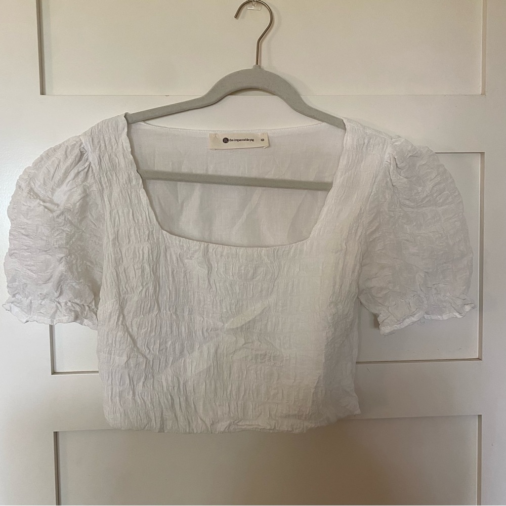 White ruffled crop top